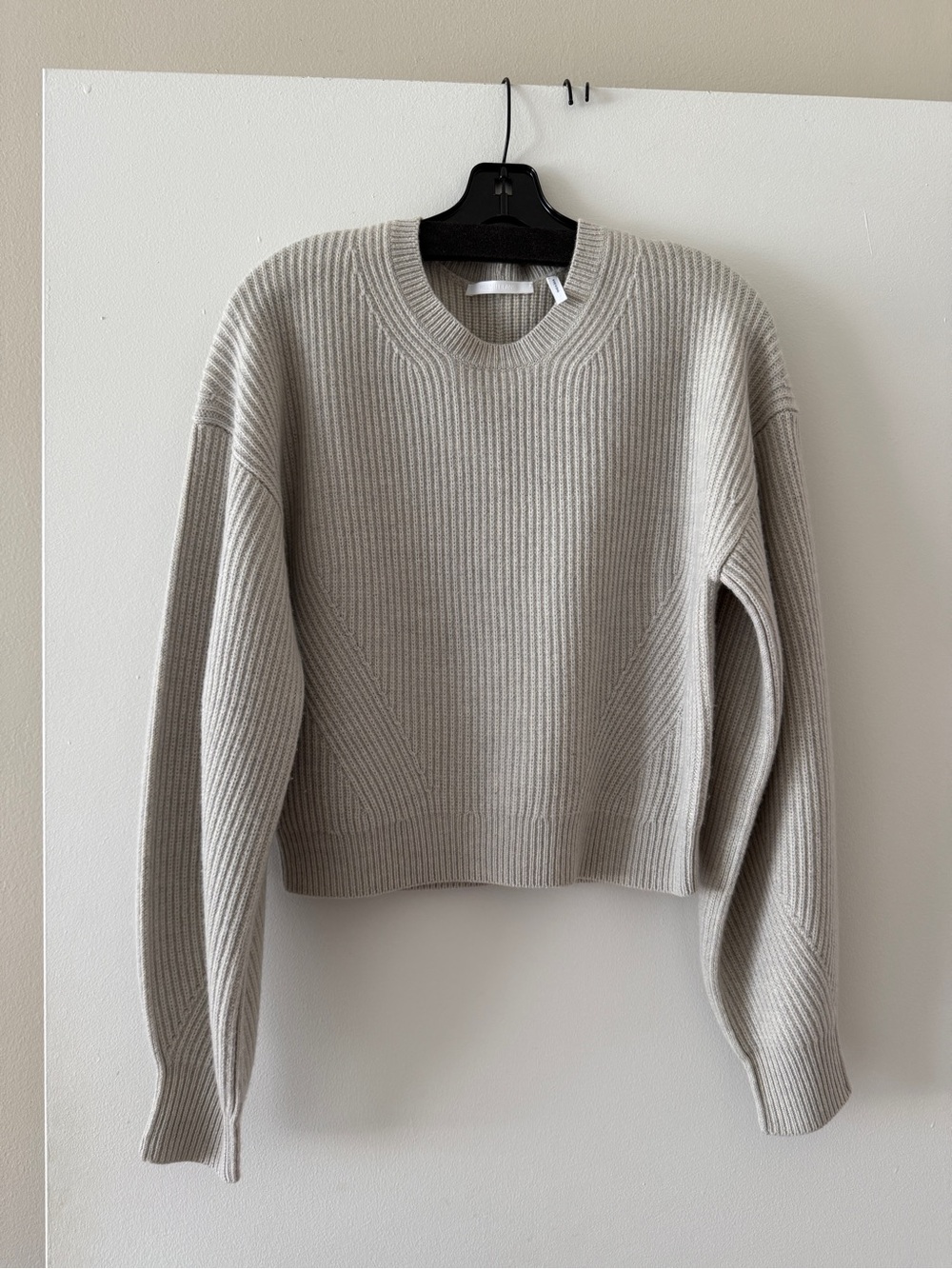 Helmut Lang Cropped Ribbed Crewneck Sweater - Light Grey